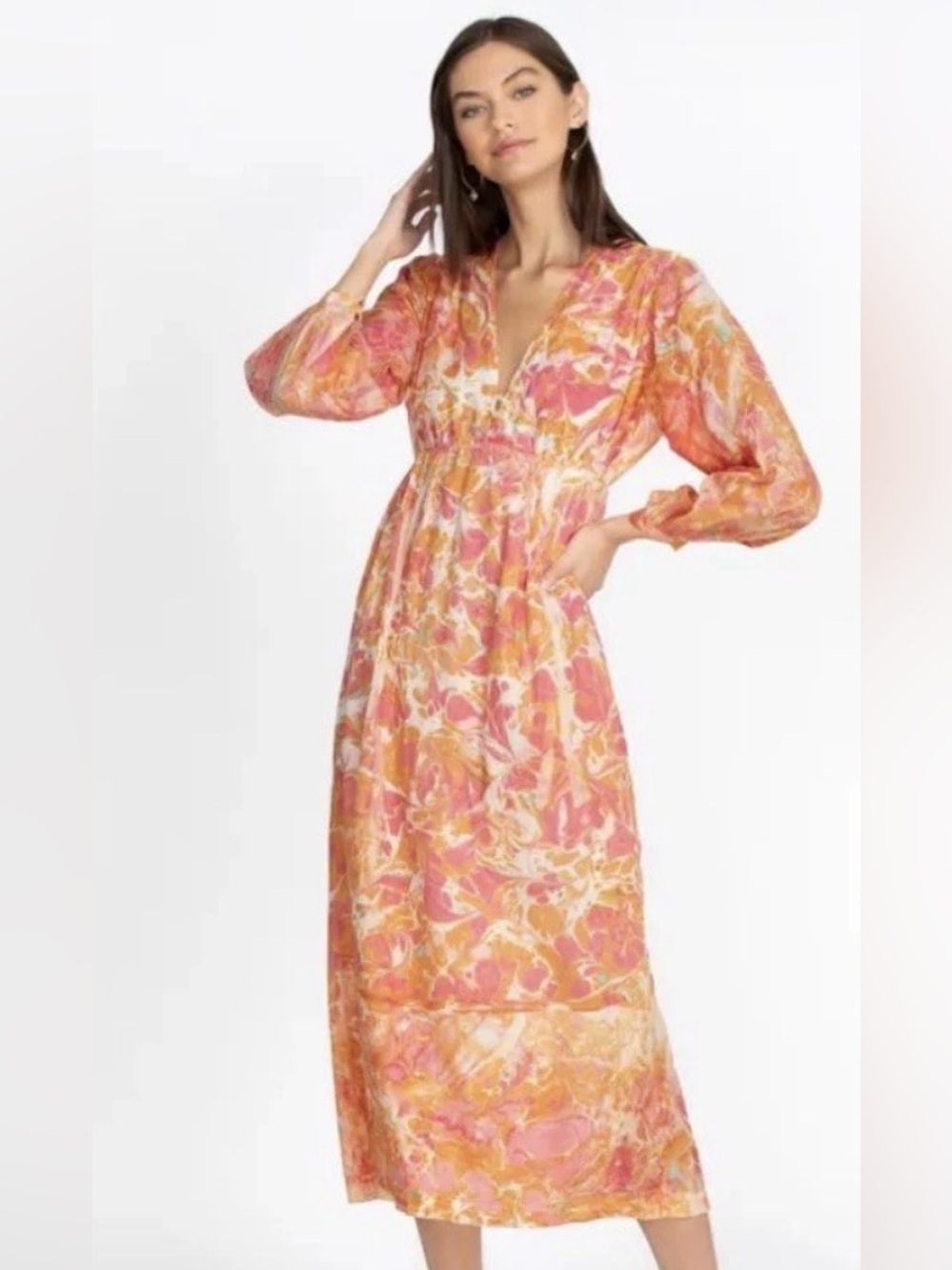 Johnny Was x Amanda Bond Pink & Orange Floral MIDI Dress